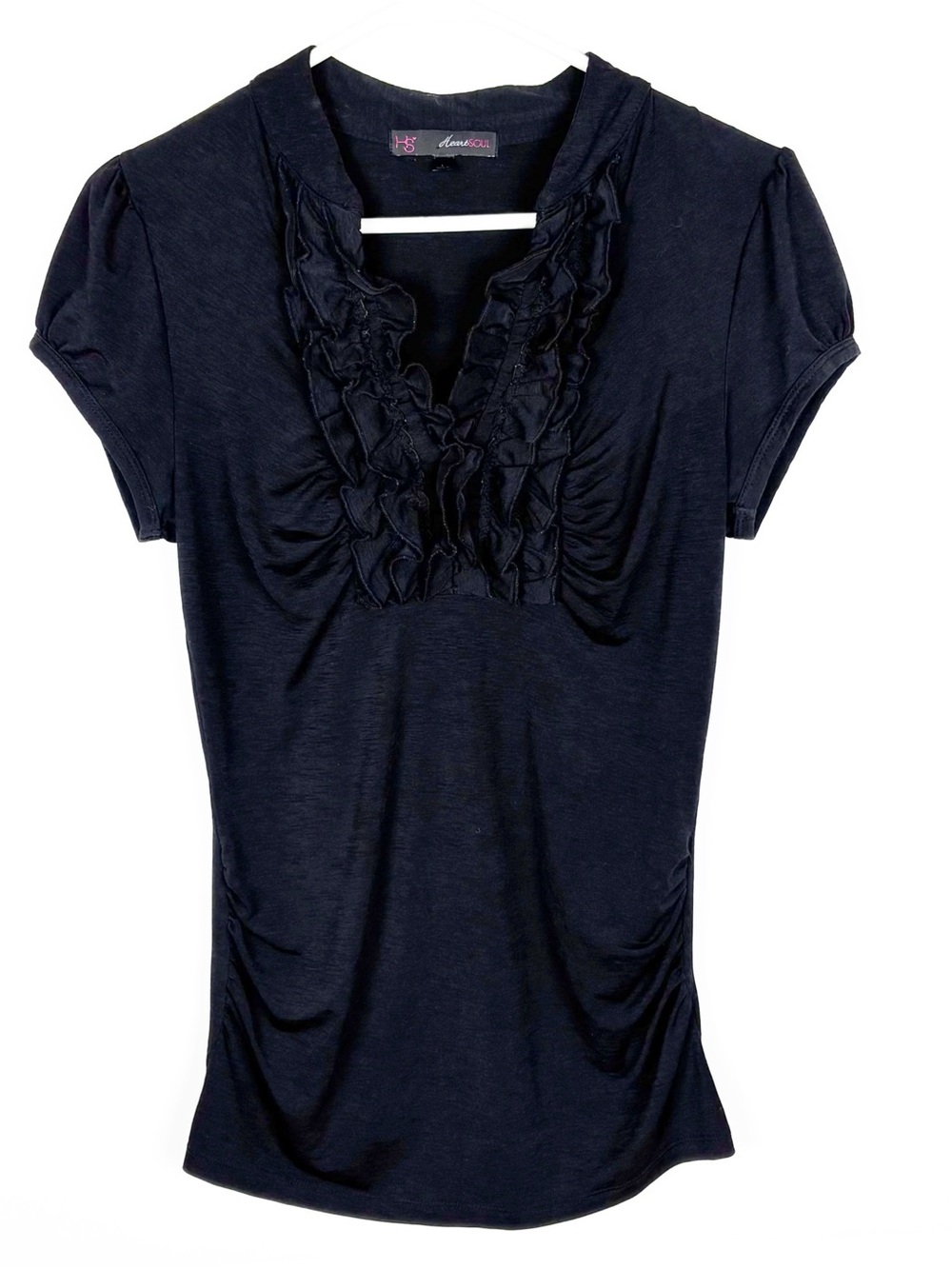 Heartsoul Top Size Large Black Ruffle Front Y2K Whimsigoth